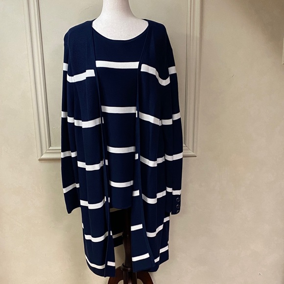 Talbots Open-Front Modern Ottoman Cardigan - Stripe Set - Picture 2 of 11